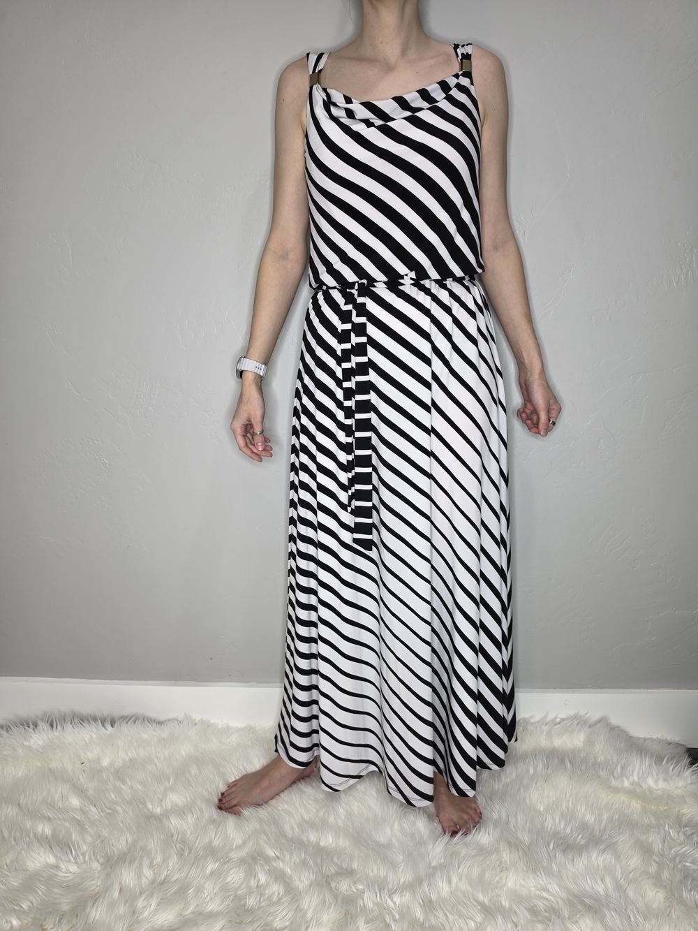 Striped Black & White Sleeveless Maxi Dress